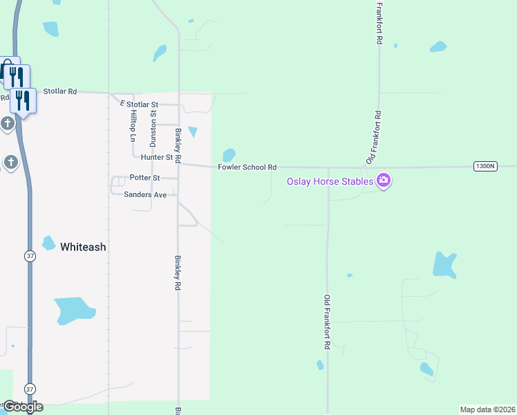 map of restaurants, bars, coffee shops, grocery stores, and more near 13100-13260 North Casey Road in Marion