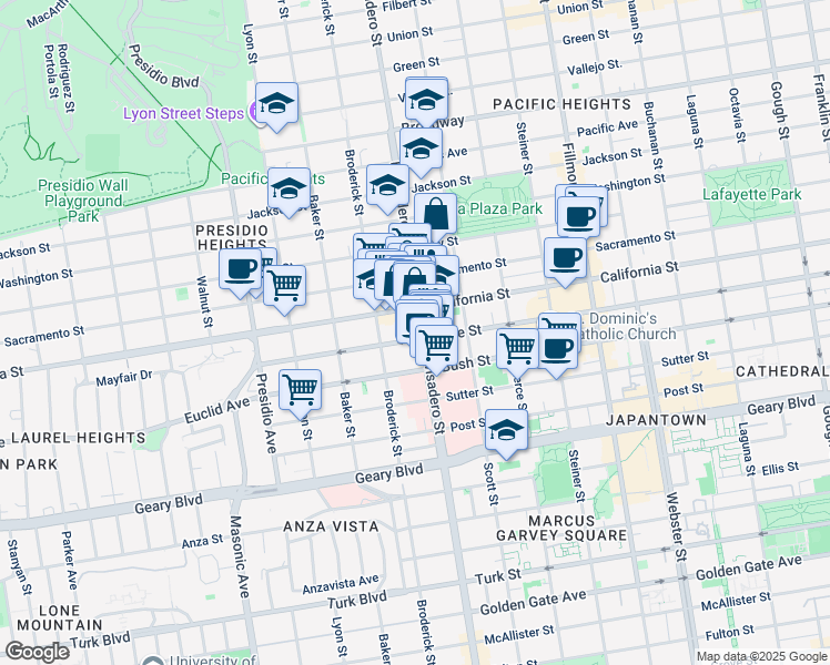 map of restaurants, bars, coffee shops, grocery stores, and more near in San Francisco