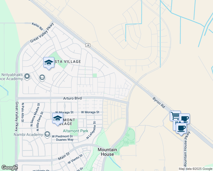 map of restaurants, bars, coffee shops, grocery stores, and more near 137 West Questa Trail in Tracy