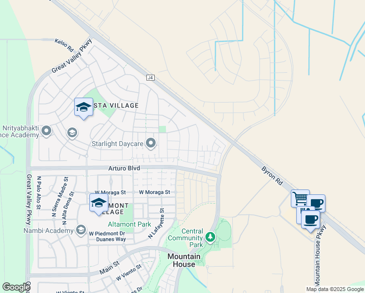map of restaurants, bars, coffee shops, grocery stores, and more near 137 West Questa Trail in Tracy