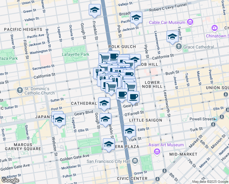 map of restaurants, bars, coffee shops, grocery stores, and more near 1306 Fern Street in San Francisco
