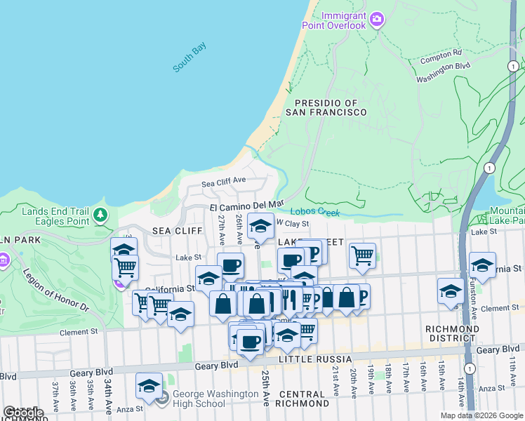 map of restaurants, bars, coffee shops, grocery stores, and more near 81 25th Avenue in San Francisco