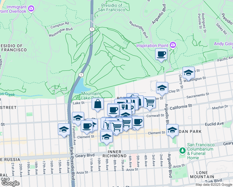 map of restaurants, bars, coffee shops, grocery stores, and more near 53 7th Avenue in San Francisco