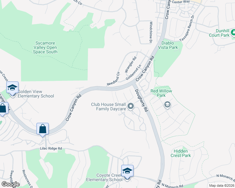 map of restaurants, bars, coffee shops, grocery stores, and more near 432 Fuchsia Lane in San Ramon