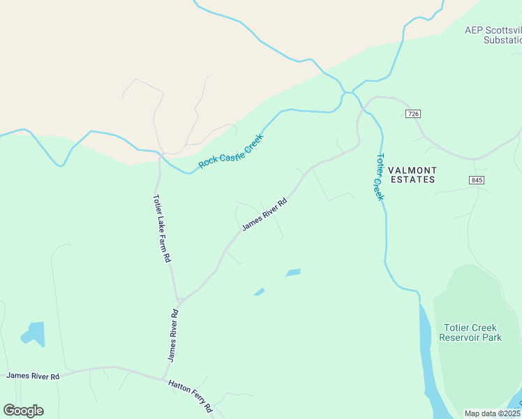 map of restaurants, bars, coffee shops, grocery stores, and more near 864 James River Road in Scottsville