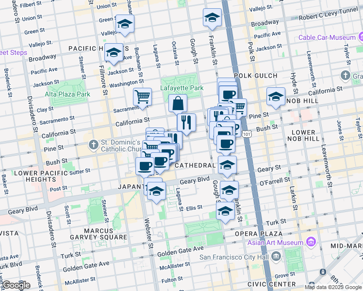 map of restaurants, bars, coffee shops, grocery stores, and more near in San Francisco