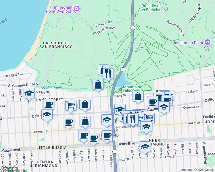 map of restaurants, bars, coffee shops, grocery stores, and more near 1808 Wedemeyer Street in San Francisco