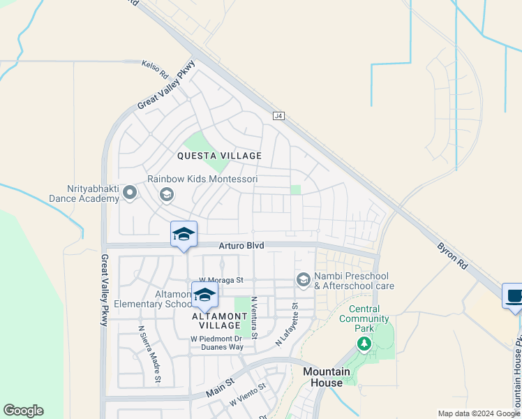 map of restaurants, bars, coffee shops, grocery stores, and more near 674 North Marquis Way in Tracy