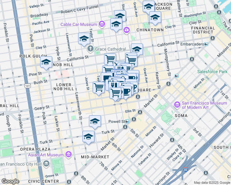 map of restaurants, bars, coffee shops, grocery stores, and more near in San Francisco