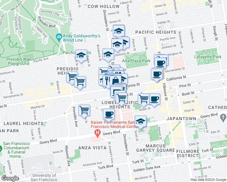 map of restaurants, bars, coffee shops, grocery stores, and more near in San Francisco