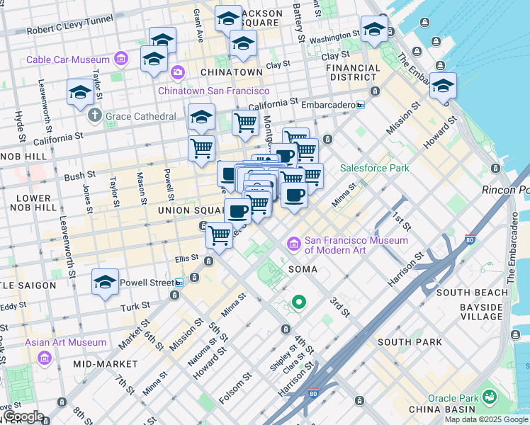 map of restaurants, bars, coffee shops, grocery stores, and more near in San Francisco