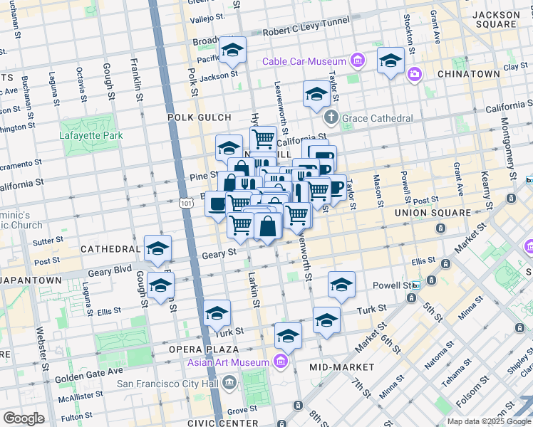 map of restaurants, bars, coffee shops, grocery stores, and more near in San Francisco