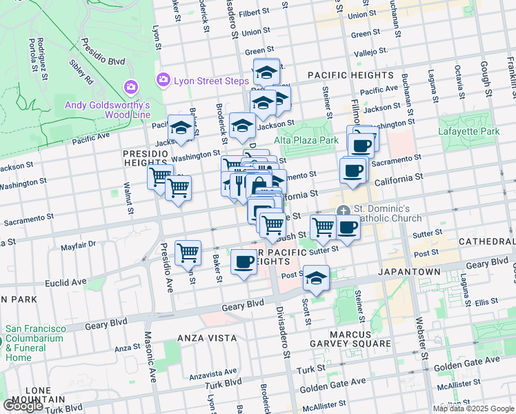 map of restaurants, bars, coffee shops, grocery stores, and more near in San Francisco