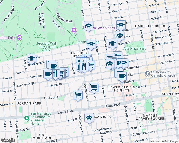 map of restaurants, bars, coffee shops, grocery stores, and more near in San Francisco