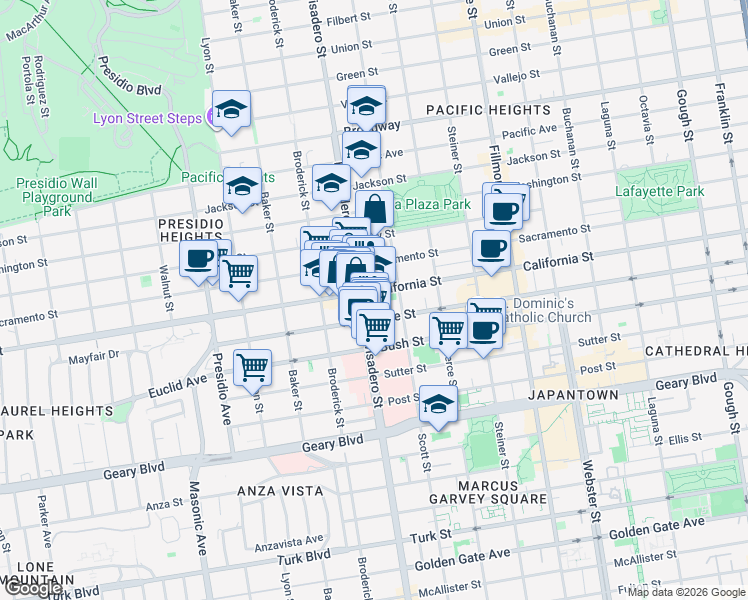 map of restaurants, bars, coffee shops, grocery stores, and more near in San Francisco