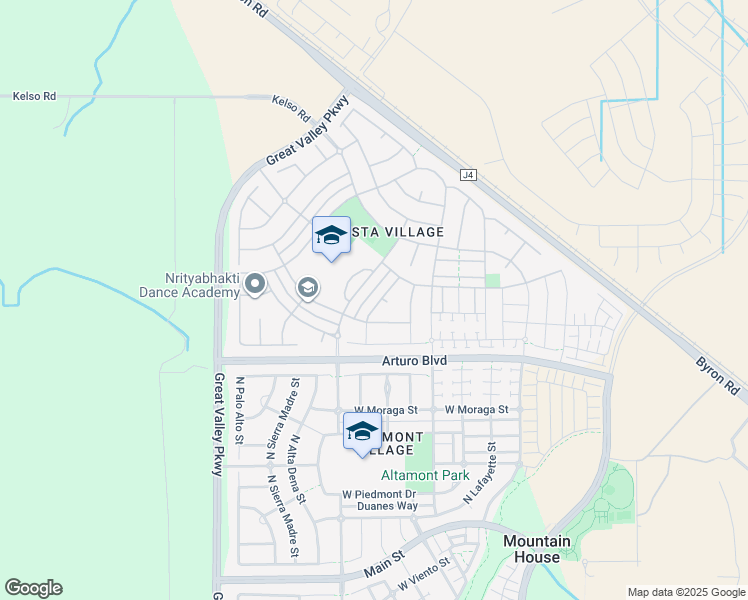 map of restaurants, bars, coffee shops, grocery stores, and more near 443 West Santa Inez Court in Mountain House