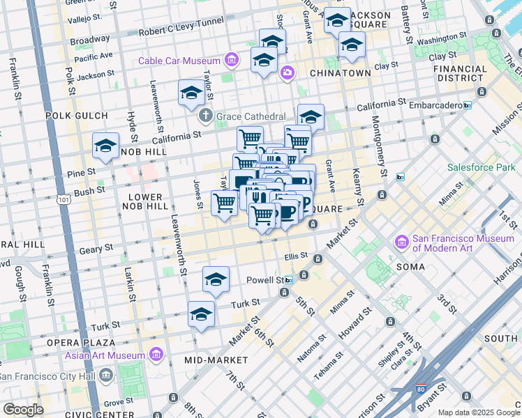 map of restaurants, bars, coffee shops, grocery stores, and more near in San Francisco