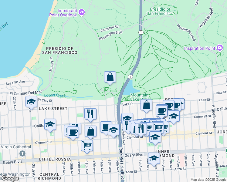 map of restaurants, bars, coffee shops, grocery stores, and more near 1808 Wedemeyer Street in San Francisco