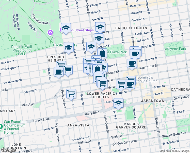 map of restaurants, bars, coffee shops, grocery stores, and more near in San Francisco
