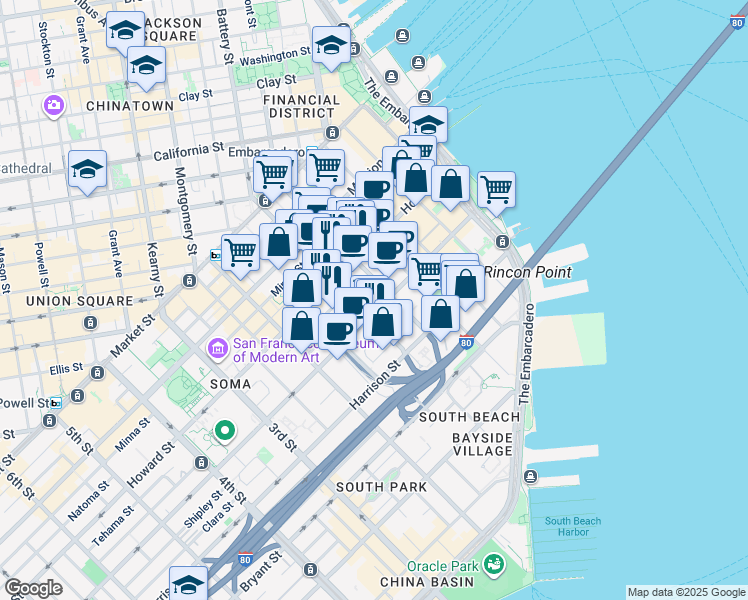 map of restaurants, bars, coffee shops, grocery stores, and more near 488 Folsom Street in San Francisco