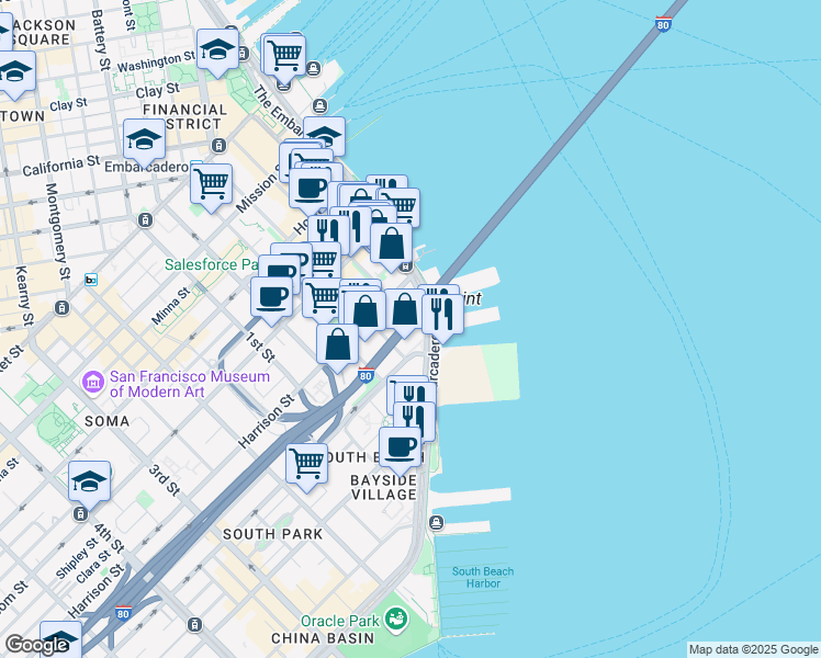 map of restaurants, bars, coffee shops, grocery stores, and more near 28 Bay Trail in San Francisco
