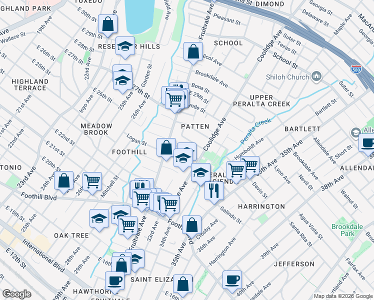 map of restaurants, bars, coffee shops, grocery stores, and more near 3235 Hyde Street in Oakland
