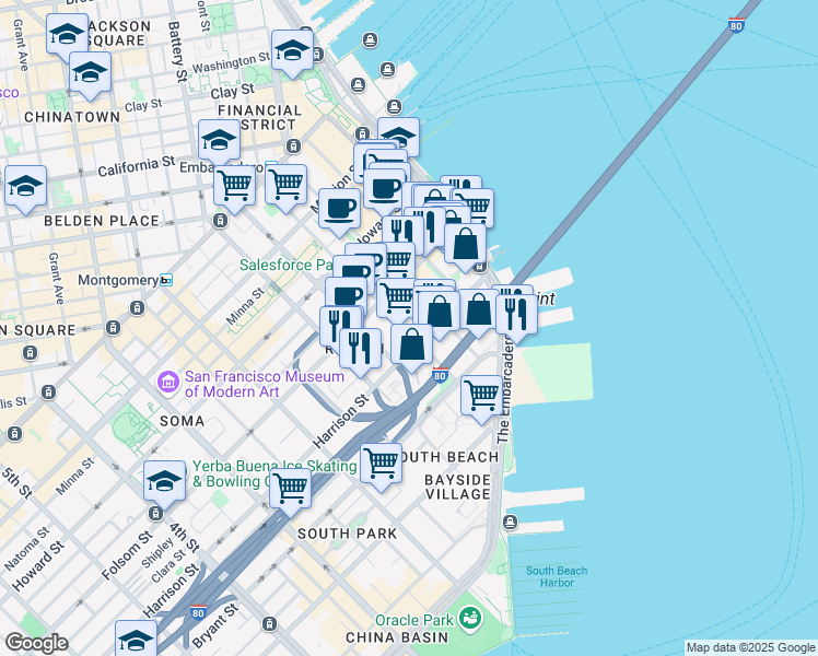 map of restaurants, bars, coffee shops, grocery stores, and more near in San Francisco