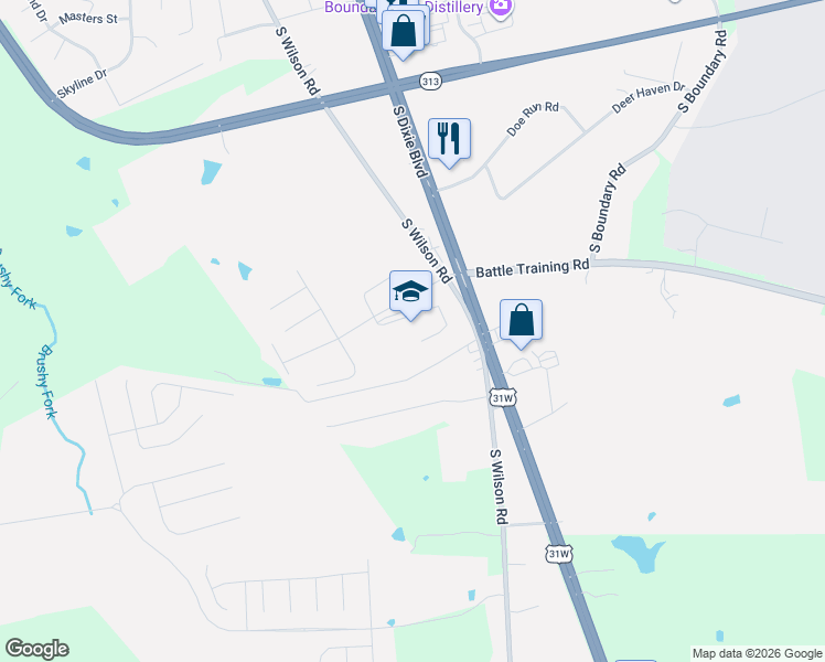 map of restaurants, bars, coffee shops, grocery stores, and more near 103 Medical Center Drive in Radcliff