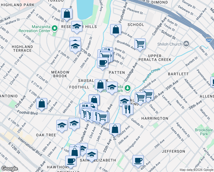 map of restaurants, bars, coffee shops, grocery stores, and more near 3235 Hyde Street in Oakland