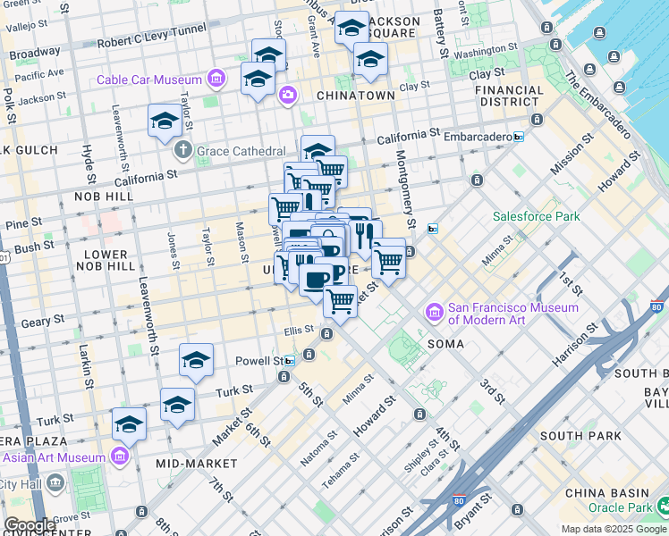 map of restaurants, bars, coffee shops, grocery stores, and more near in San Francisco