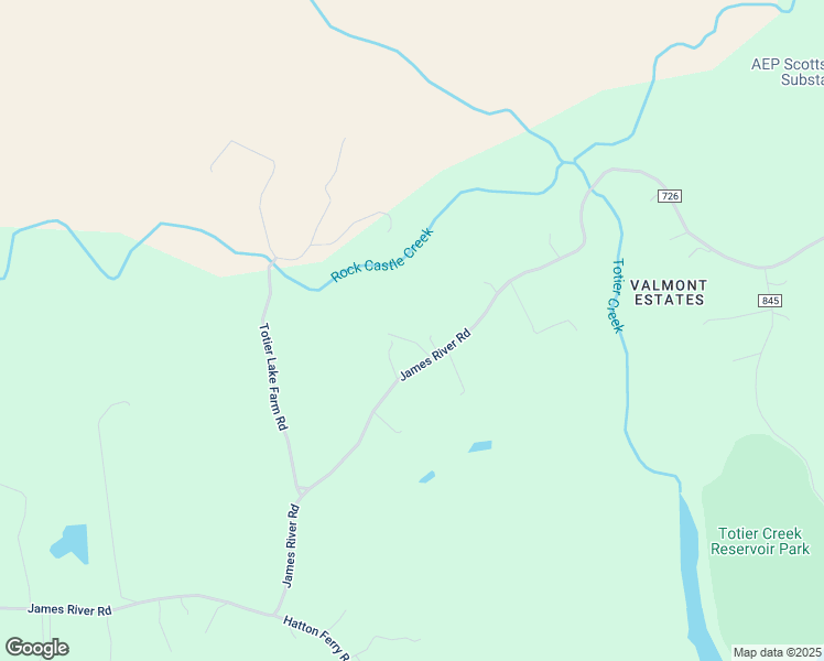 map of restaurants, bars, coffee shops, grocery stores, and more near 864 James River Road in Scottsville