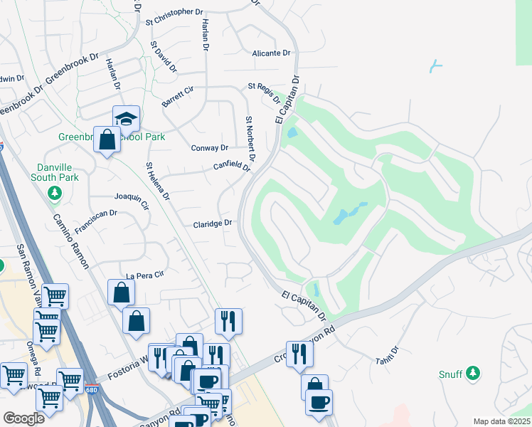 map of restaurants, bars, coffee shops, grocery stores, and more near 1927 Rancho Verde Circle West in Danville