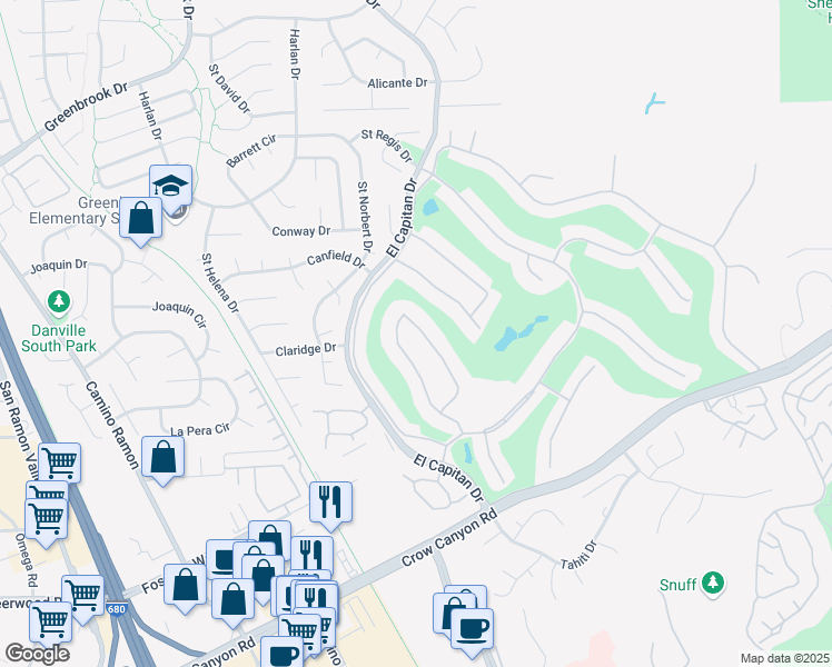 map of restaurants, bars, coffee shops, grocery stores, and more near 1923 Rancho Verde Circle East in Danville