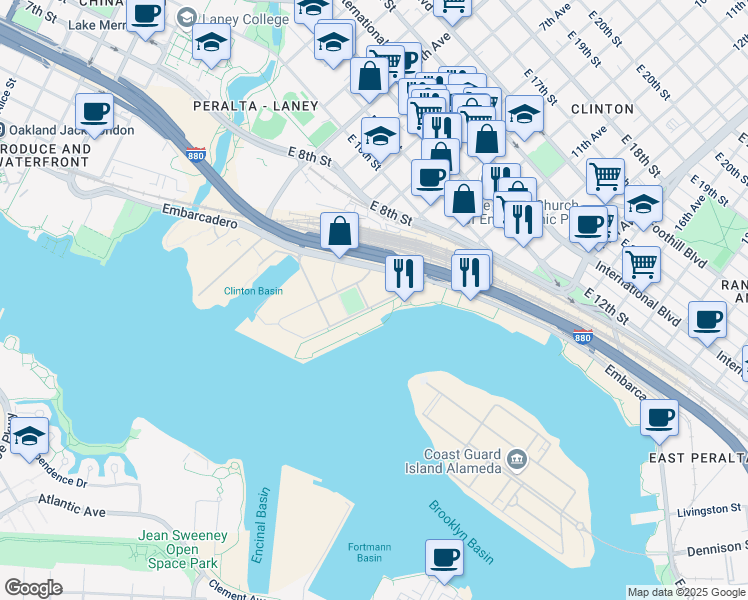 map of restaurants, bars, coffee shops, grocery stores, and more near 311 9th Avenue in Oakland