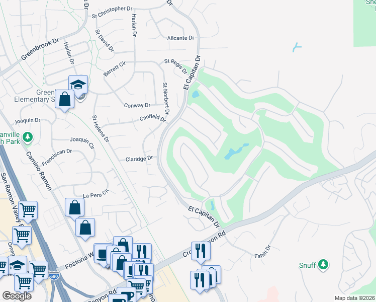 map of restaurants, bars, coffee shops, grocery stores, and more near 1923 Rancho Verde Circle East in Danville