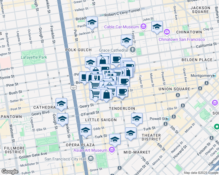 map of restaurants, bars, coffee shops, grocery stores, and more near in San Francisco