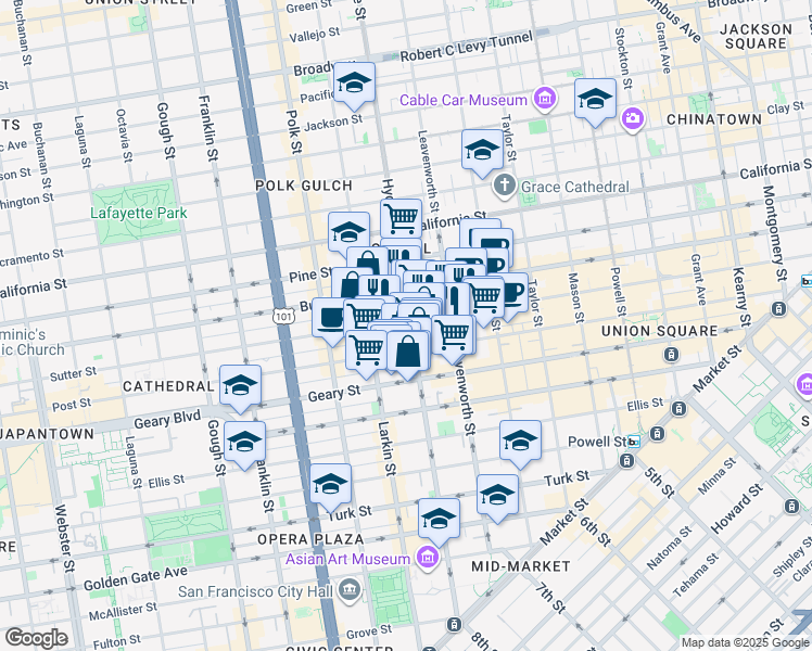 map of restaurants, bars, coffee shops, grocery stores, and more near in San Francisco