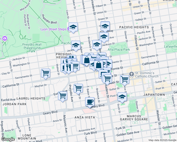map of restaurants, bars, coffee shops, grocery stores, and more near in San Francisco