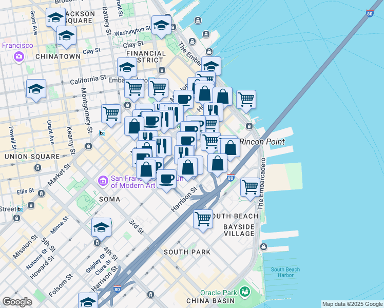 map of restaurants, bars, coffee shops, grocery stores, and more near 400 Folsom Street in San Francisco