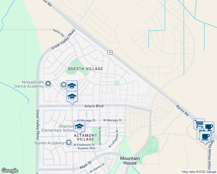 map of restaurants, bars, coffee shops, grocery stores, and more near 722 North Claret Lane in Mountain House