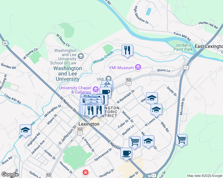 map of restaurants, bars, coffee shops, grocery stores, and more near 19 University Pl in Lexington