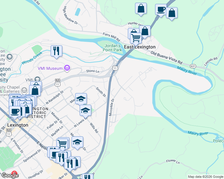 map of restaurants, bars, coffee shops, grocery stores, and more near 20 Hook Lane in Lexington