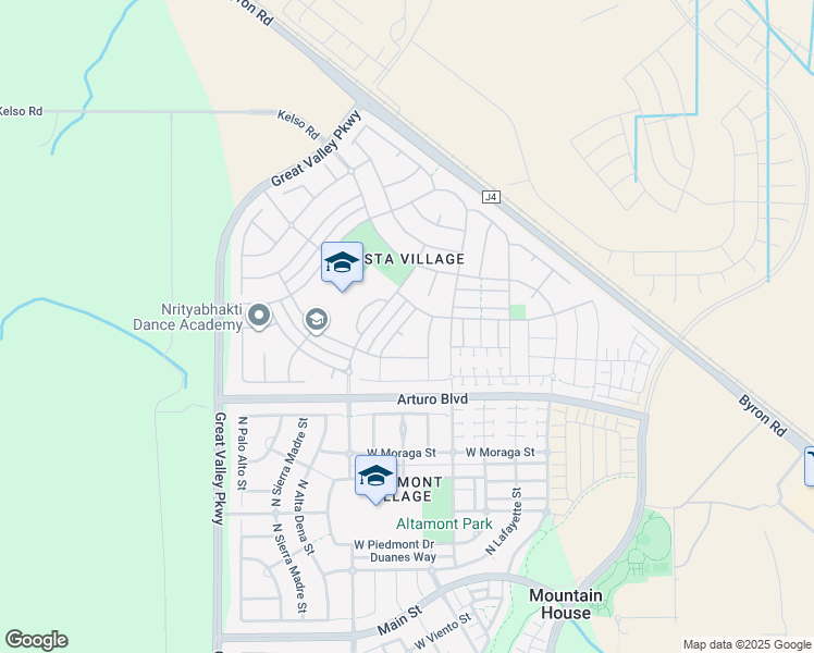 map of restaurants, bars, coffee shops, grocery stores, and more near 443 West Santa Inez Court in Mountain House