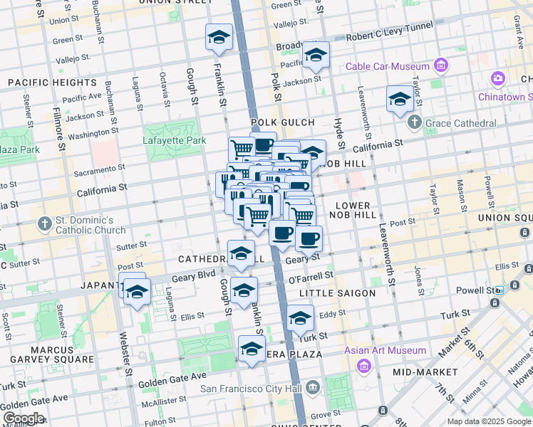 map of restaurants, bars, coffee shops, grocery stores, and more near 1306 Fern Street in San Francisco