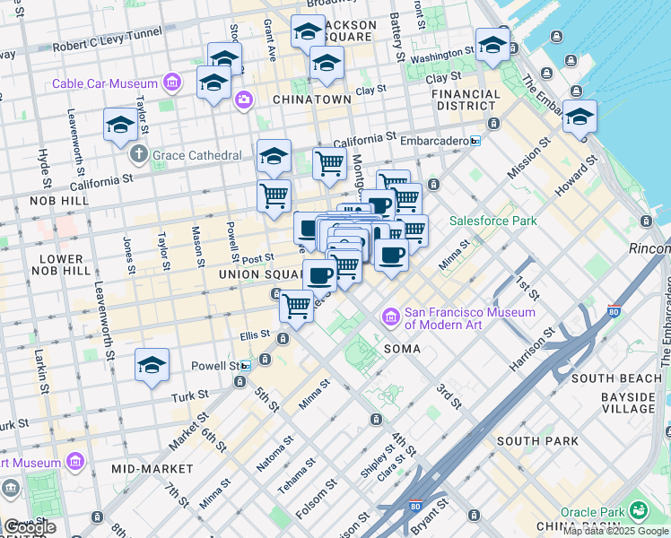 map of restaurants, bars, coffee shops, grocery stores, and more near in San Francisco