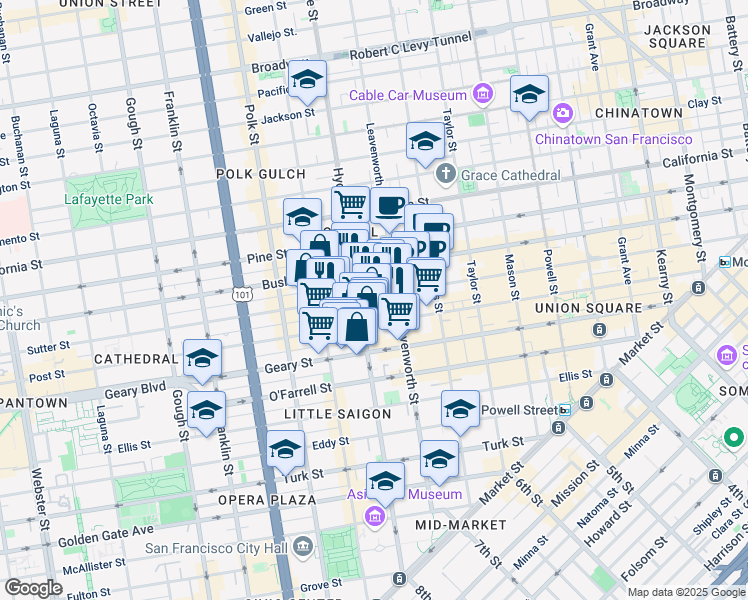map of restaurants, bars, coffee shops, grocery stores, and more near in San Francisco