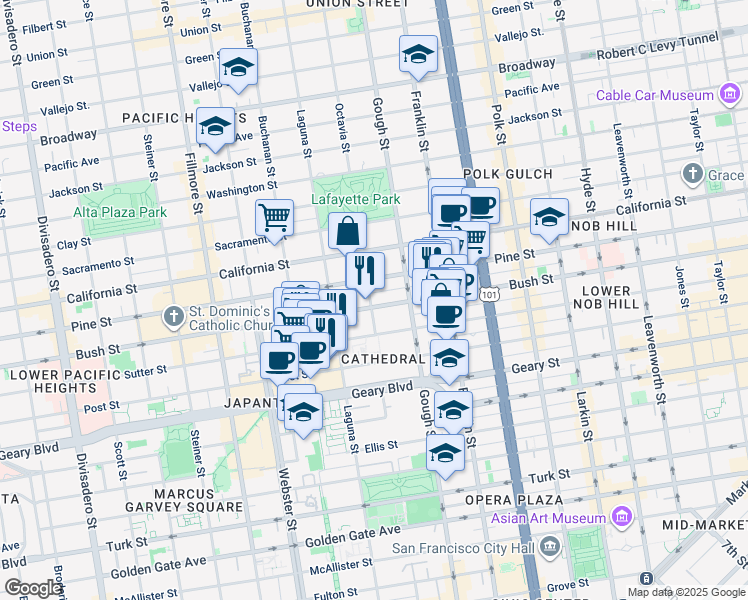 map of restaurants, bars, coffee shops, grocery stores, and more near in San Francisco