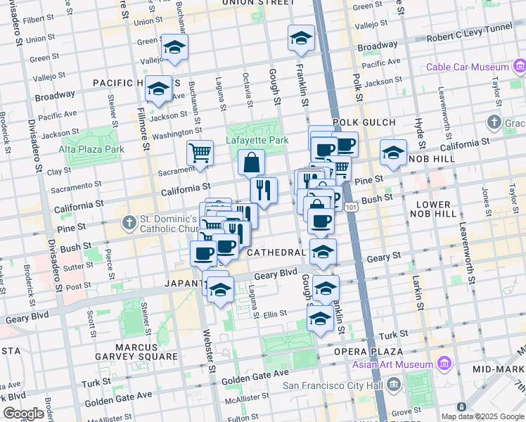 map of restaurants, bars, coffee shops, grocery stores, and more near in San Francisco
