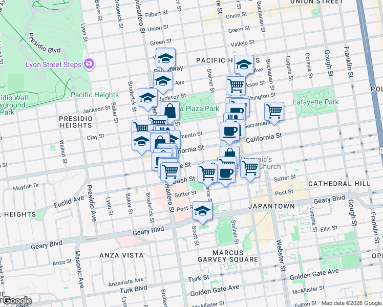 map of restaurants, bars, coffee shops, grocery stores, and more near in San Francisco