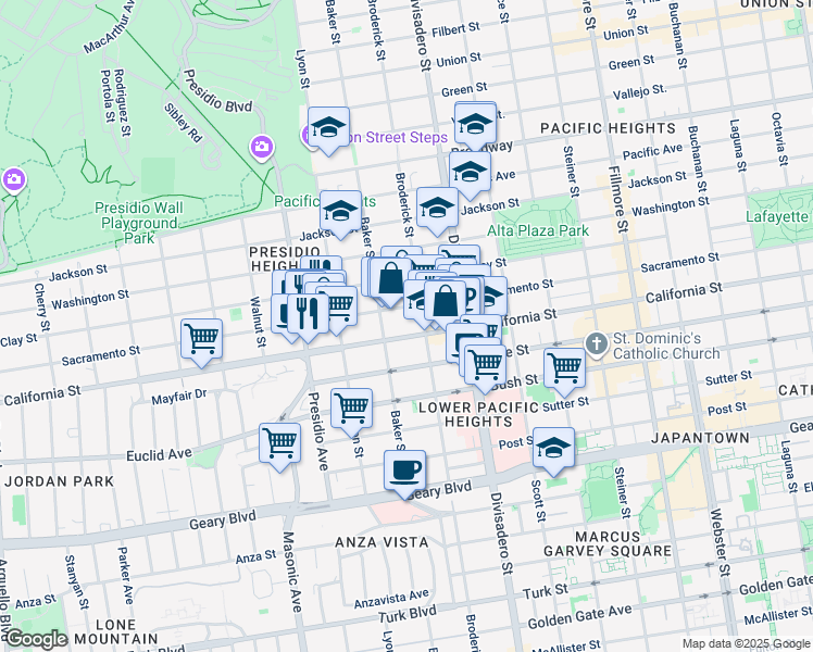 map of restaurants, bars, coffee shops, grocery stores, and more near in San Francisco
